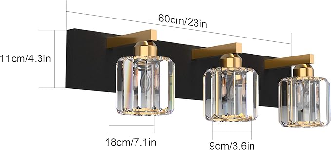 Aipsun Crystal Vanity Light Black Bathroom Vanity Lighting Fixtures 3 Lights Modern Vanity Light for Bathroom (Exclude Bulb)