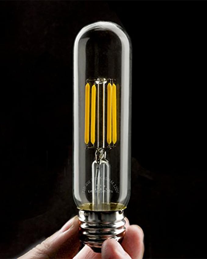 Short T10 LED Bulb, 5in Vintage Edison Dimmable Bulb 6W 2700K Warm White Tubular Bulbs, E26 Medium Base Clear 600LM 60W Equivalent for Cylinder Pendant Wall Sconces Chandelier Vanity 4Pack