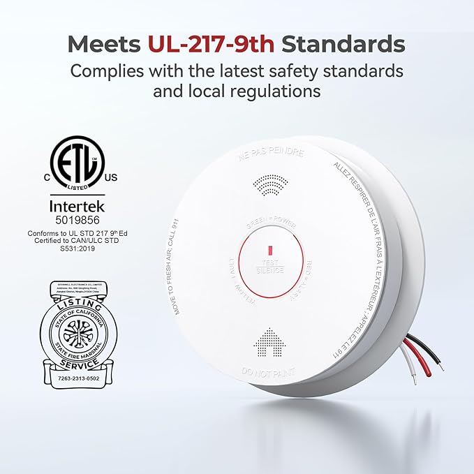 Siterlink Hardwired Smoke Detector Carbon Monoxide Detector Combo 10 Year Battery up, UL 217-9th Conforming, Interconnected Smoke & CO Alarm with Bilingual Voice Alerts, 2 Pack