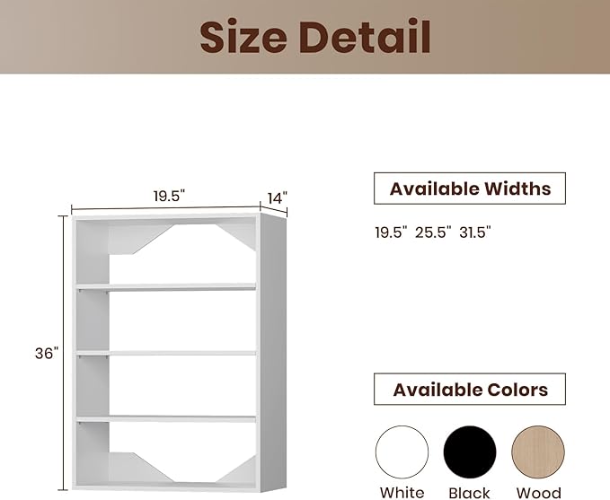 ROOMTEC 19.5" Shelf Short Tower Closet Unit, Modular Closet System with Shelf, Wardrobe Organizer for Bedroom or Walk-in Closet, Wall Mounted, Customizable Clothes Storage Unit, White