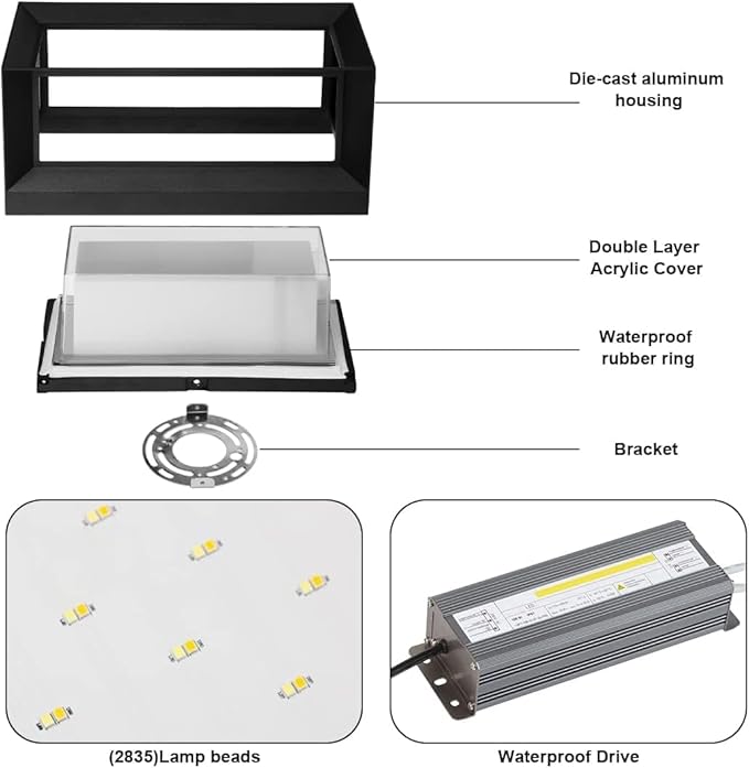 ledmo Porch Wall Light Outdoor Wall Sconce, Modern LED 1800LM 6000K Daylight Wall Light Fixture, 18W Aluminum Acrylic Shade Exterior Lighting for House, Patio, Backyard, Stairway, 6 Pack