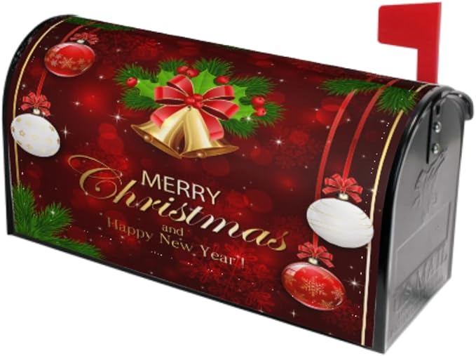 Kawani Merry Christmas & New Year Mailbox Covers - Magnetic Red Winter Holiday Welcome Decor - Standard Size 21 x 18 Inches