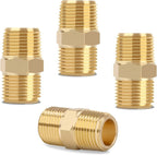KOOTANS 3/8 NPT x 3/8 NPT Male Solid Brass Nipples Heavy Brass Pipe Adapter Fittings Equal Hex Nipple Connectors 4Pieces