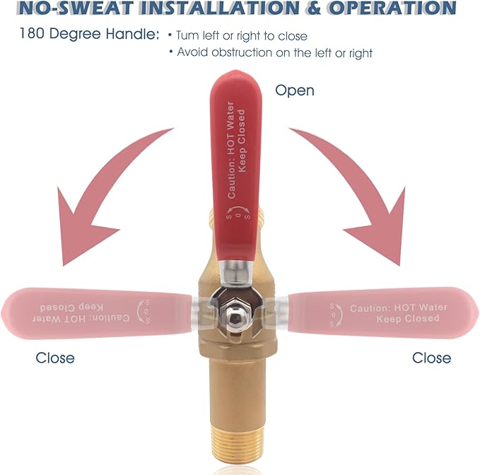 Water Heater Drain Valve 3/4" MNPT Full Port - Brass Sediment Flush Valve with 3 Inch Shank, 180° Handle Garden Hose Adapter Hot Water Heater Replacement Parts Fast Drain Tool Kit