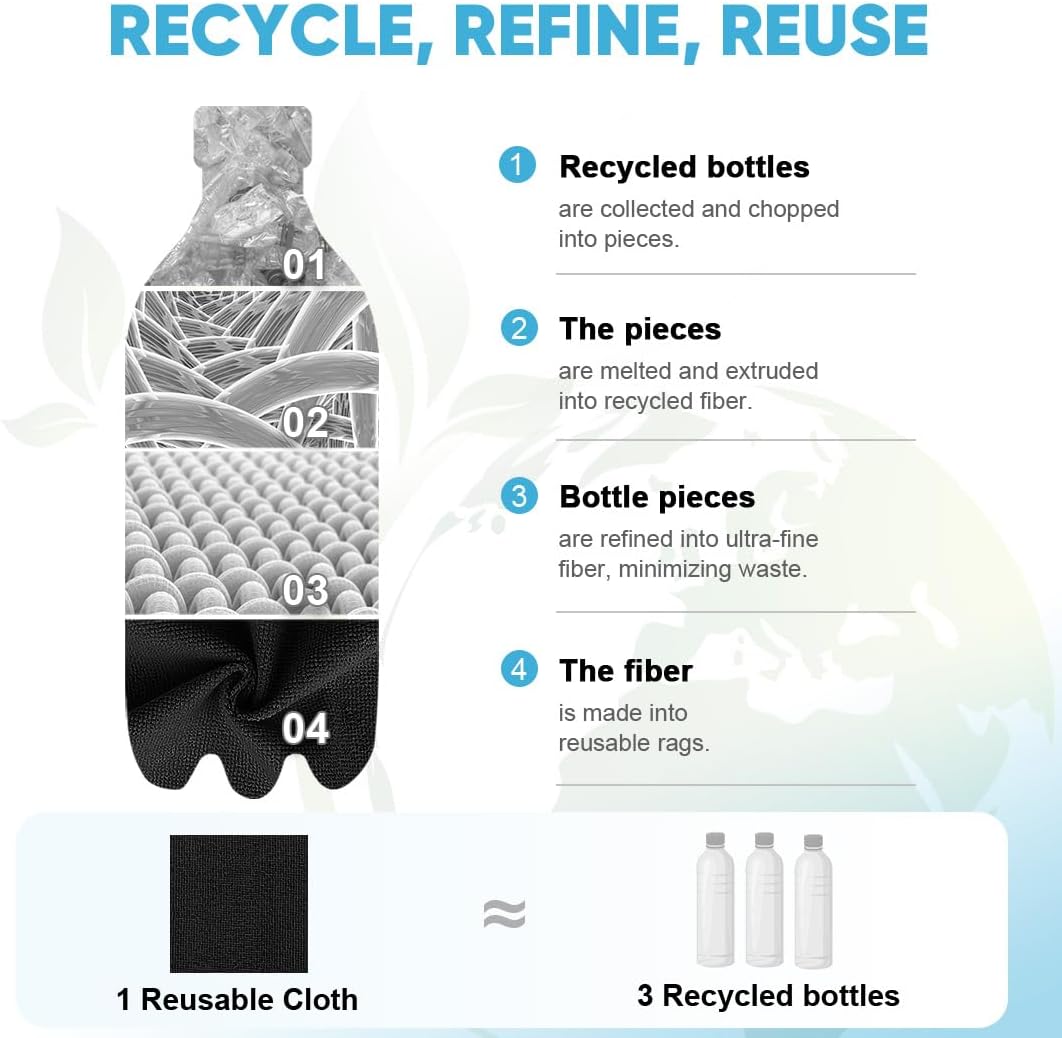 AIDEA Microfiber Cleaning Cloth Roll 55 Sheets, Black Microfiber Towels for Cars, Shop Rags Washable, Cleaning Rags Reusable Paper Towels for Automotive, Workshops, House, Cleaning Supplies 11×9"