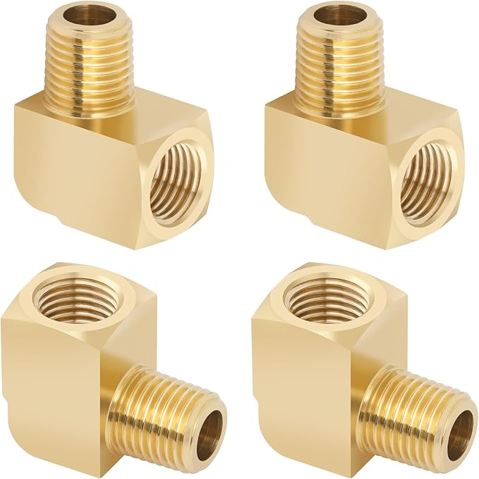 KOOTANS 4pcs 1/4 NPT 90 Degree Barstock Street Elbow Brass Fittings, 1/4" NPT Male to 1/4" NPT Female Thread Elbow Forged Brass Pipe Fitting