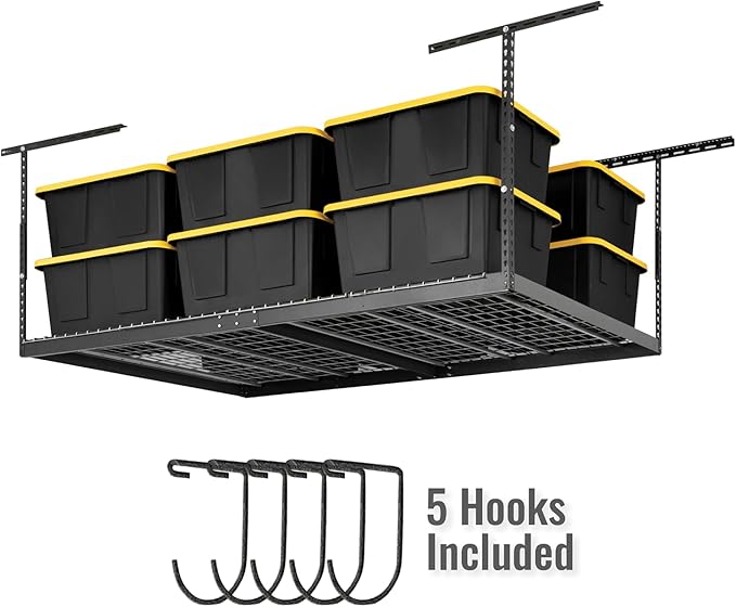SafeRacks 4x8 Overhead Garage Storage Rack Heavy Duty - Hammertone (24"-45") - Holds 600 lb