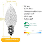 Meconard C7 Led Replacement Christmas Light Bulbs, C7 Shatterproof Led Bulbs for Christmas Indoor Outdoor String Lights, E12 Candelabra Base, Commercial Grade Holiday Bulbs, Warm White, 50 Pack