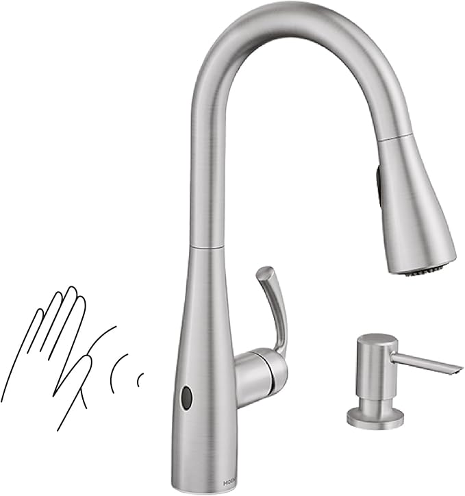 Moen 87014EWSRS Essie MotionSense Wave One-Handle Touchless Kitchen Faucet with Pull Down Sprayer and Soap Dispenser, Spot Resist Stainless