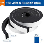 MAGZO Weather Stripping Door Seal, 1 Inch Wide X 3/4 Inch Thick Adhesive Foam Tape Soundproof Weatherstripping for Windows, 2 Rolls Total 13FT Black