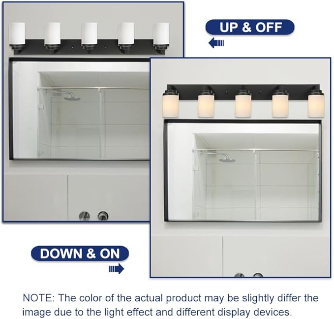 TODOLUZ 5 Light Bathroom Vanity Light Fixtures, 31-Inch Wall Sconce Lighting Over Mirror with Opal White Glass Shade, Modern Wall Mount Lamp for Kitchen