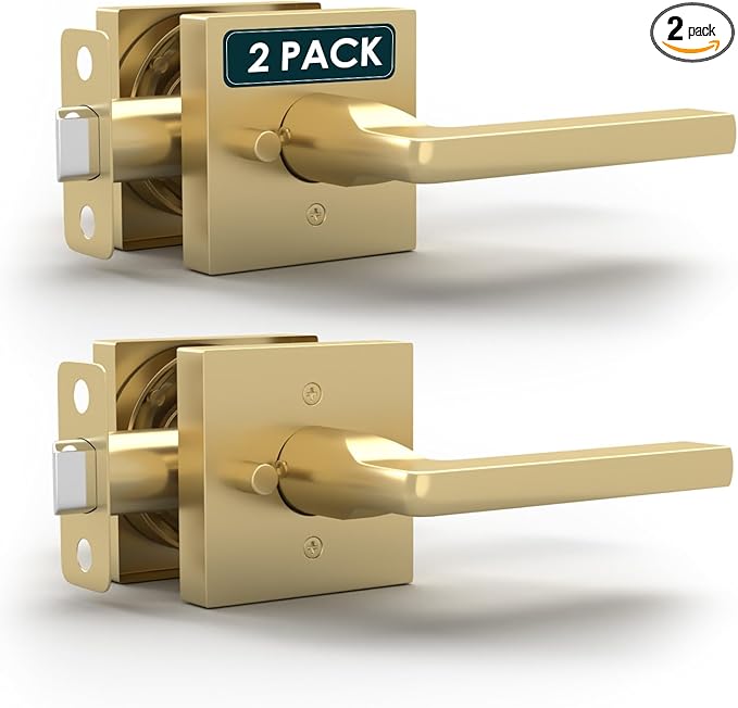 Mega Handles Prime Privacy Door Handle - 2 Pack Interior Reversible Gold Door Handle, Heavy Duty Bed & Bath Door Handles with Privacy Door Lock, Fits All Standard Doors - Satin Brass