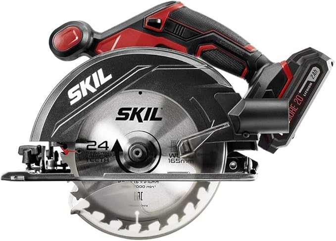SKIL 20V 4-Tool Combo Kit: 20V Cordless Drill Driver Reciprocating Saw, Circular Saw and Spotlight, Includes Two 2.0Ah PWR CORE Lithium Batteries and One Charger - CB739701,Black, Red