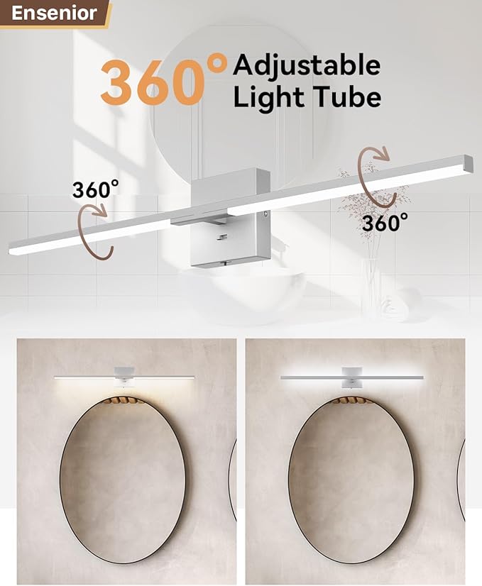 Ensenior Modern Bathroom Vanity Light 32 inch, Built-in Dimmer, 18.5W Dimmable 5CCT Led Bath Lights, Matte Grey Bar Vanity Light for Bathroom Mirror Cabinets Bedroom-FCC Certificated