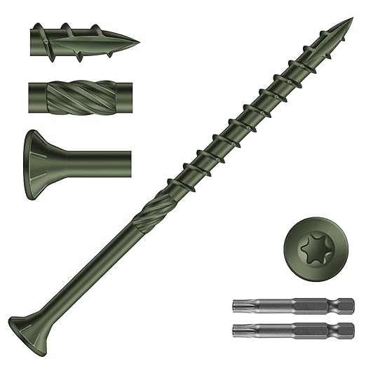 #9 x 3 Inch Deck Screws (632Pcs) 8lb. Carbon Steel, Green, Flat Head, Rust Resistant epoxy Coated, with T25 Star Bit