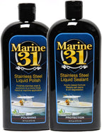 Marine 31 Stainless Steel Polish & Sealant Combo | Cleans, Polishes & Protects Stainless Steel Surfaces | Safe for Appliances & Marine Use | Long-Lasting Shine | M31-SSKIT-1