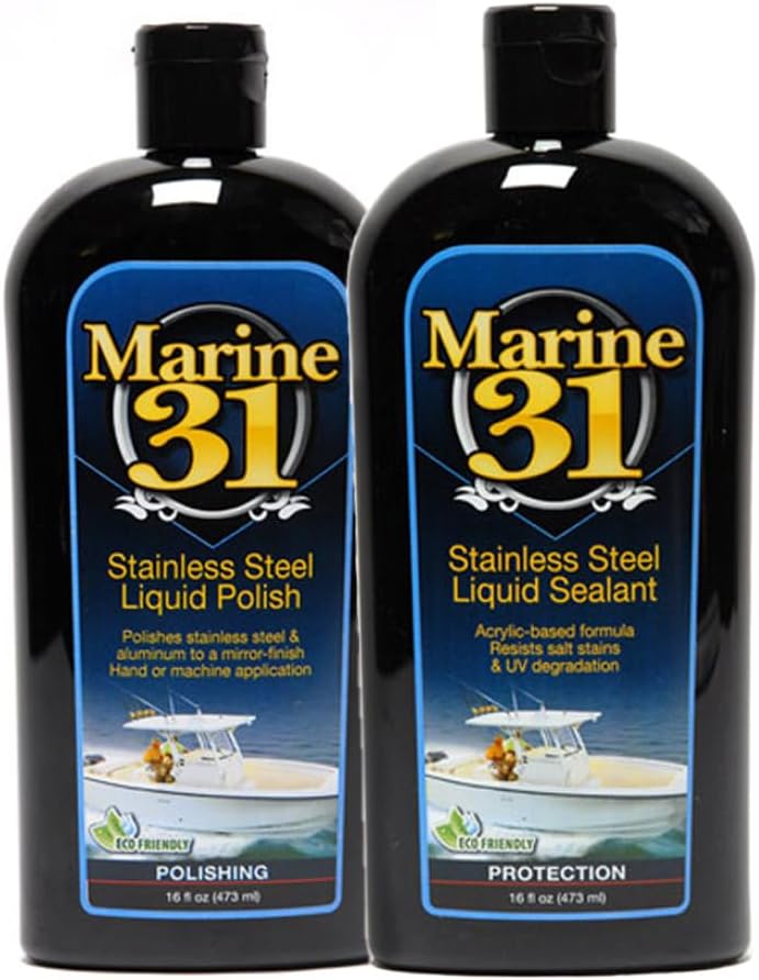 Marine 31 Stainless Steel Polish & Sealant Combo | Cleans, Polishes & Protects Stainless Steel Surfaces | Safe for Appliances & Marine Use | Long-Lasting Shine | M31-SSKIT-1