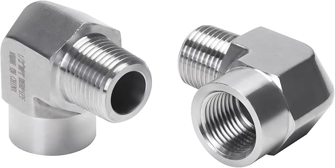 90 Degree Street Elbow - 1/2" NPT Male to 1/2" NPT Female Stainless Steel 304 Heavy Duty Forged Barstock Street Elbow Adapter Pipe Fitting (pack of 2)