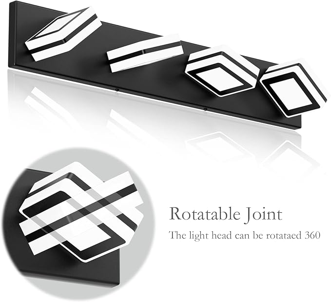 Ralbay Modern LED Bathroom Vanity Lights 4 Lights LED Black Bathoom Wall Lighting Over Mirror Up and Down Acrylic Matte Black Vanity Lights