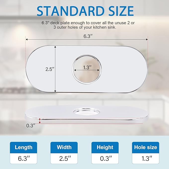 6.3 Inch Hole Cover Deck Plate Escutcheon for 1 or 3 Hole Bathroom Sink Faucet, Stainless Steel Sink Cover Plate, Chrome