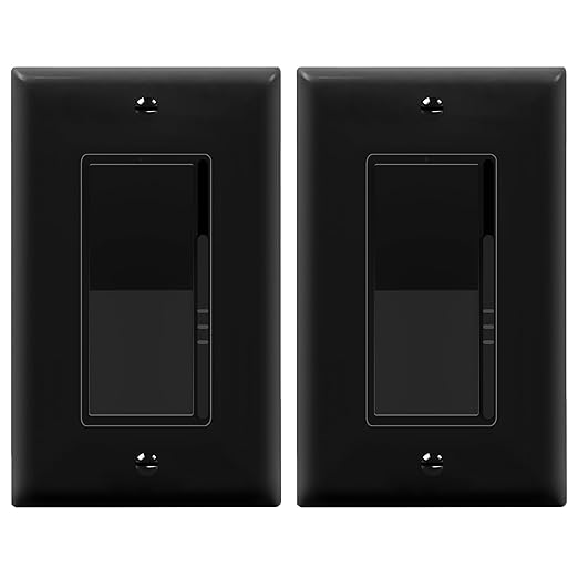 TOPGREENER Kalide Dimmer Light Switch, LED Dimmer Switch, Full Range Dimming, Single Pole/3-Way, 120VAC, 60Hz, 300W LED/CFL, Neutral Wire Not Required, Wall Plate Included, Black, 2 Pack