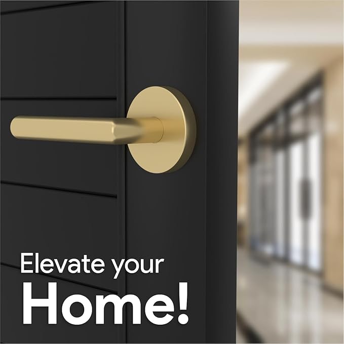 Mega Handles Ronn Dummy Door Handles - 6 Pack Heavy Duty Gold Door Handle, Non-Turning Door Handle for Hallway, Closet & French Doors, Single Side, Fits All Standard Doors - Satin Brass