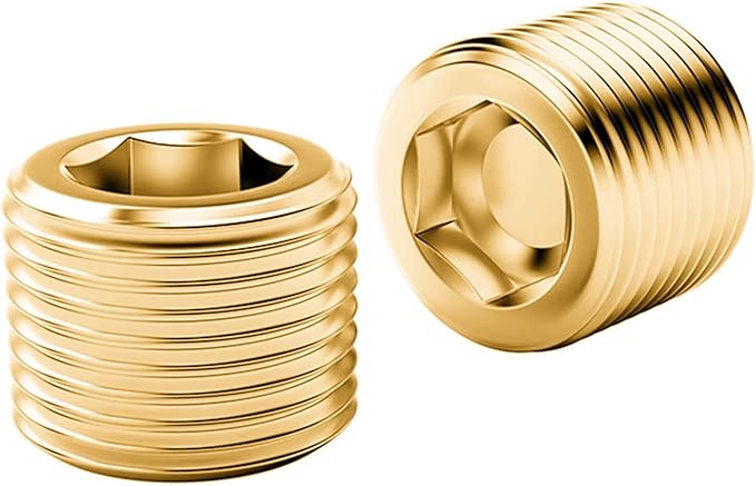 25 Pcs Brass Pipe Plug Fitting, 5 Sizes 1/8" 1/4" 3/8" 1/2" 3/4" NPT Male Internal Hex Thread Socket Pipe Plug Fitting Assortment Kit