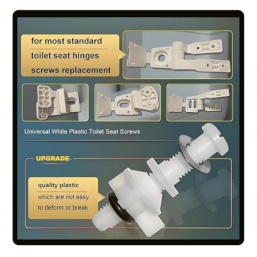 Toilet Seat Screws Replacement Kit Plastic Bolts with Plastic Nuts and Washers Parts Kit for Fixing The Top Toilet Seat (4 pcs)