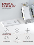 AIDA 4 Way Switch Decorative Light Switch, 15Amp, 120/277 Volt, 4 Way Decorative Light Rocker Switch Replacement, Self-Grounding, Residential and Commercial Grade, UL Listed (10 Pack, Glossy White)