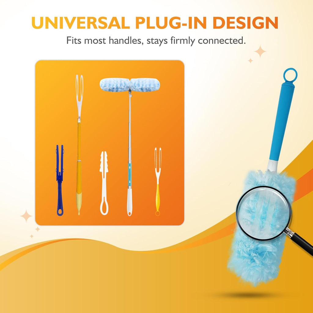 60ct 360° Heavy Duty Duster Refills Kit for Swiffer Duster, 4X Dust Capture Power with Microfiber, Disposable Feather Dusters for Cleaning Ceiling Fan, Cobweb, Car,1 Extended &1 Short Handle