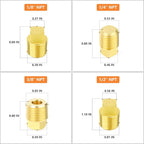 GASHER 20PCS Brass Plug Pipe Fitting Kit,1/4",3/8",1/8",1/2" NPT Male Square Head Plug