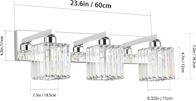 Aipsun Vanity Light Fixtures Crystal Bathroom Lighting Fixtures Chrome Vanity Light for Bathroom (Exclude Bulb)