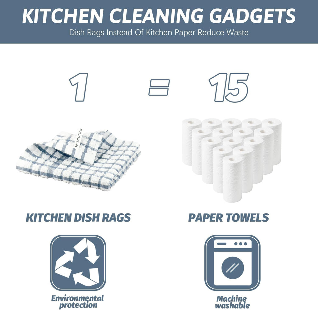 Nialnant 8PCS Dish Cloths,100% Cotton Soft Absorbent Cleaning Rags,Quick Drying Dish Towels for Kitchen,Washing Dishes-Blue Plaid+Yellow Plaid,12x12in