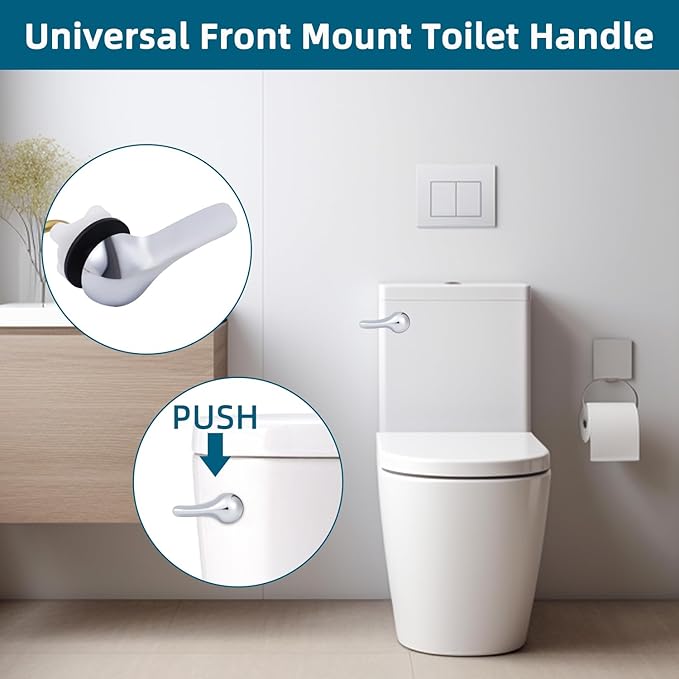 Hygie Rinse Metal Toilet Handle Replacement Kit Universal Front Mount Fit, Toilet Lever Compatible with American Standard/Glacier Bay/Gerber, Toilet Flush Handle with Flapper Chain, White