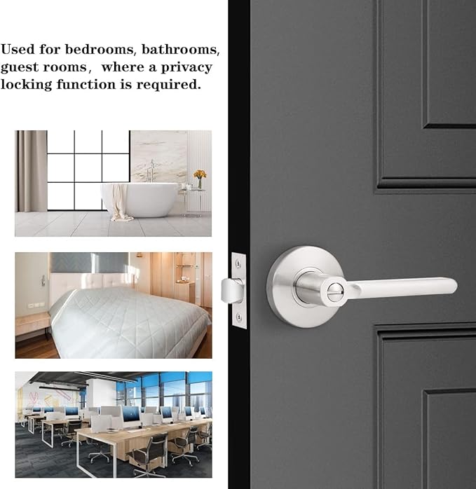 Probrico Privacy Door Handle Lever Satin Nickel Bed/Bath Door Levers Intrior Lockset Keyless Privacy Handles (2 Pack)
