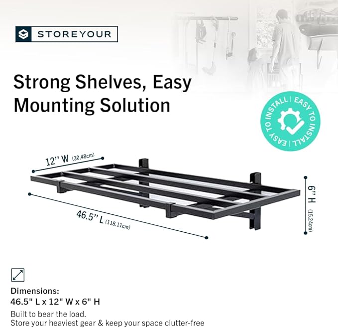 StoreYourBoard 2-Pack Heavy Duty Wall Shelves 1ft x 4ft – Wall-Mounted Garage Storage Shelving and Organization for Sheds, Closets, or Utility Rooms – Holds 200 lbs - Black