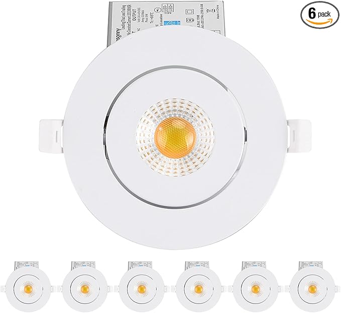 4 Inch Led Recessed lights Ultra-Thin Adjustable Eyeball Gimbal LED Recessed Lighting with Junction Box 9 Watts 750Lm Dimmable ceiling light ETL Listed (2700K/3000K/3500K/4000K/5000K Option 6Pack)