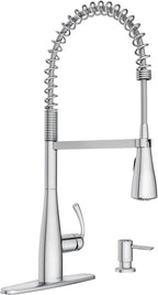 Moen Essie Chrome One-Handle High Arc Pre-Rinse Spring Pulldown Kitchen Faucet with Power Clean, 87814