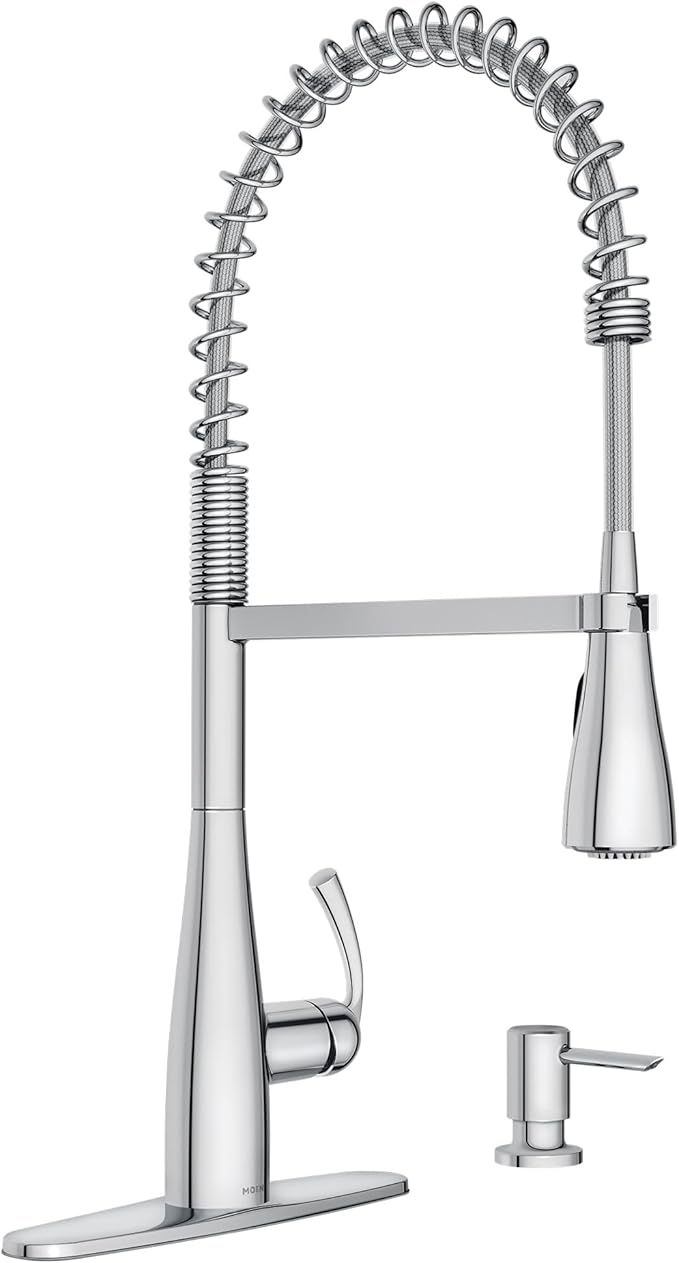 Moen Essie Chrome One-Handle High Arc Pre-Rinse Spring Pulldown Kitchen Faucet with Power Clean, 87814