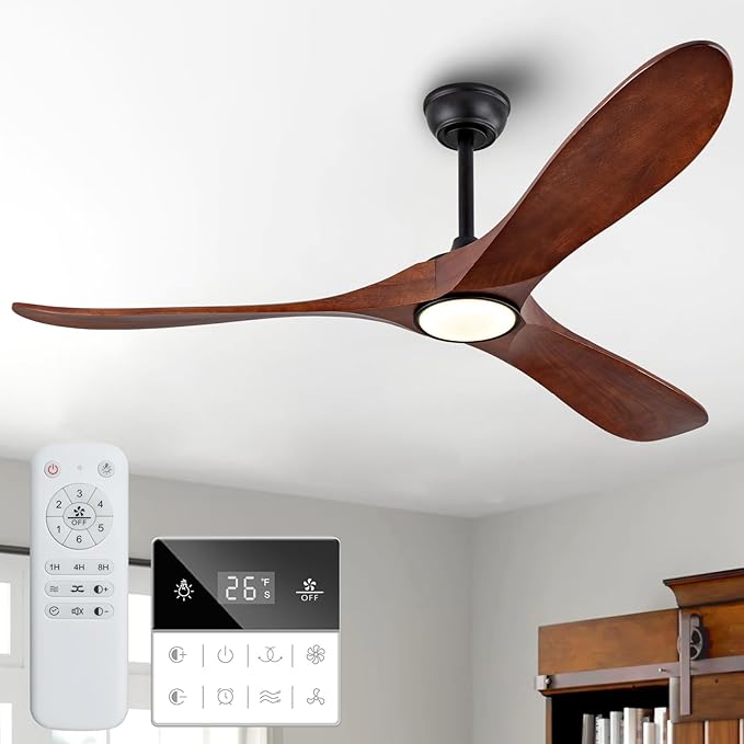 60 Inch Ceiling Fan with Lights,3CCT,Dimmable Mordern Wood Ceiling Fan with Remote for Indoor Farmhouse Bedroom Living Room Outdoor Patio Porch, Reversible DC Motor, Noiseless,Dark Walnut