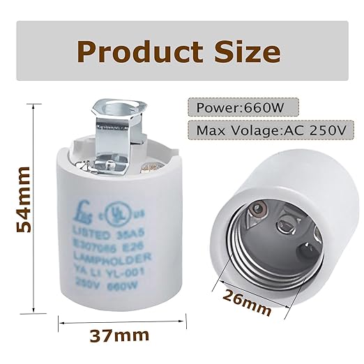 E26 Socket,Ceramic Medium Base Screw Socket E26 E27 Keyless Glazed Porcelain Lampholder (Keyless)