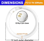 FC8T9/CW 22W and FC12T9/CW 32W Cool White Set, 8 inch T9 22 Watts Circular Light Bulbs, 12 inch 32 Watts Circline Fluorescent Bulb Round Ring Bulb CRI 80, G10q Prong