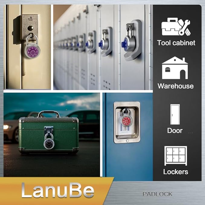 LanuBe Lock Standard Dial Combination Lock 2 in. Wide, with Different Combinations Black Turnplate Pack of 8 Lock for School Employee Gym & Sports Locker CaseToolbox and so on