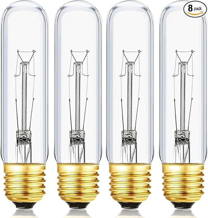 40 Watt T10 Clear Tubular Incandescent Light Bulb, Vintage Style Showcase Bulb,Showcase lamp, 2700K Soft White, E26 Medium Base, 280 Lumens (T-T10-25)
