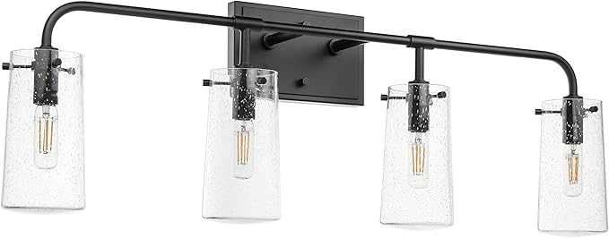 XiNBEi Lighting Bathroom Vanity Light, Industrial 4 Light Vanity Light Black Wall Light Fixture with Clear Seeded Glass Over Mirror XB-W1283-4-MB