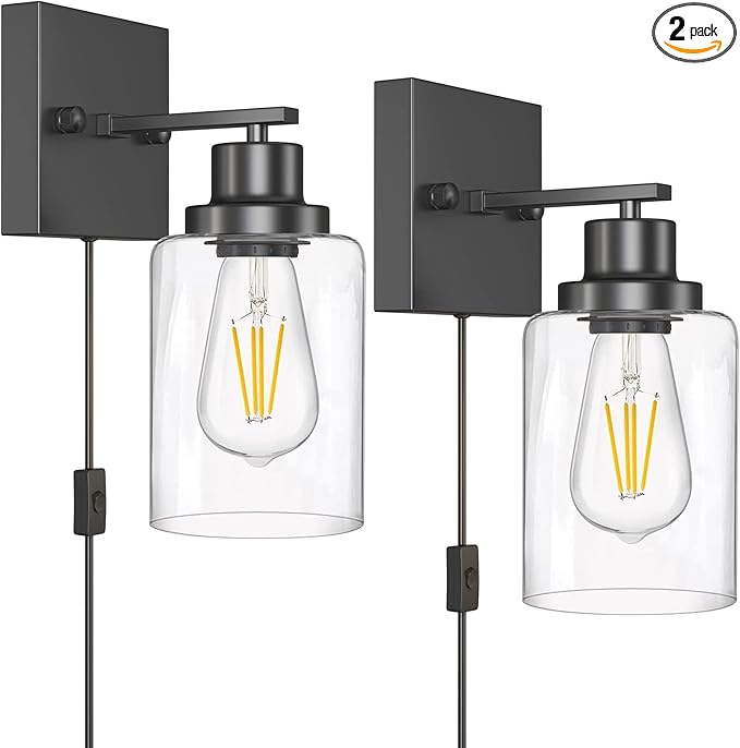 Plug in Wall Sconces, 2 Pack Wall Lamp, Rustic Plug in Wall Light Sconces, Sconces Wall Lighting, E26 Modern Wall Light Fixtures