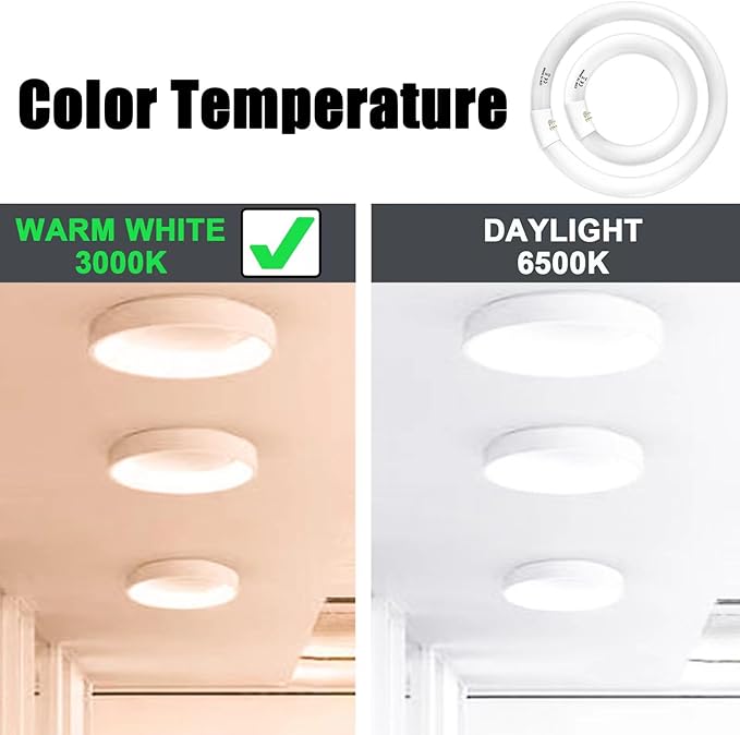 FC12T9/WW 32 Watt and FC8T9/KB 22W Set, 8 inch T9 22W and 12'' 32W Circular Fluorescent Light Bulbs Warm White, Circle Light Bulb 3000K, FC12T8/WW 3500 Lumen G10Q Base