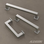 Alzassbg 10 Pack Brushed Satin Nickel Cabinet Pulls, 3-3/4 Inch(96mm) Hole Centers Cabinet Handles Square Kitchen Hardware for Cabinets AL3046SN