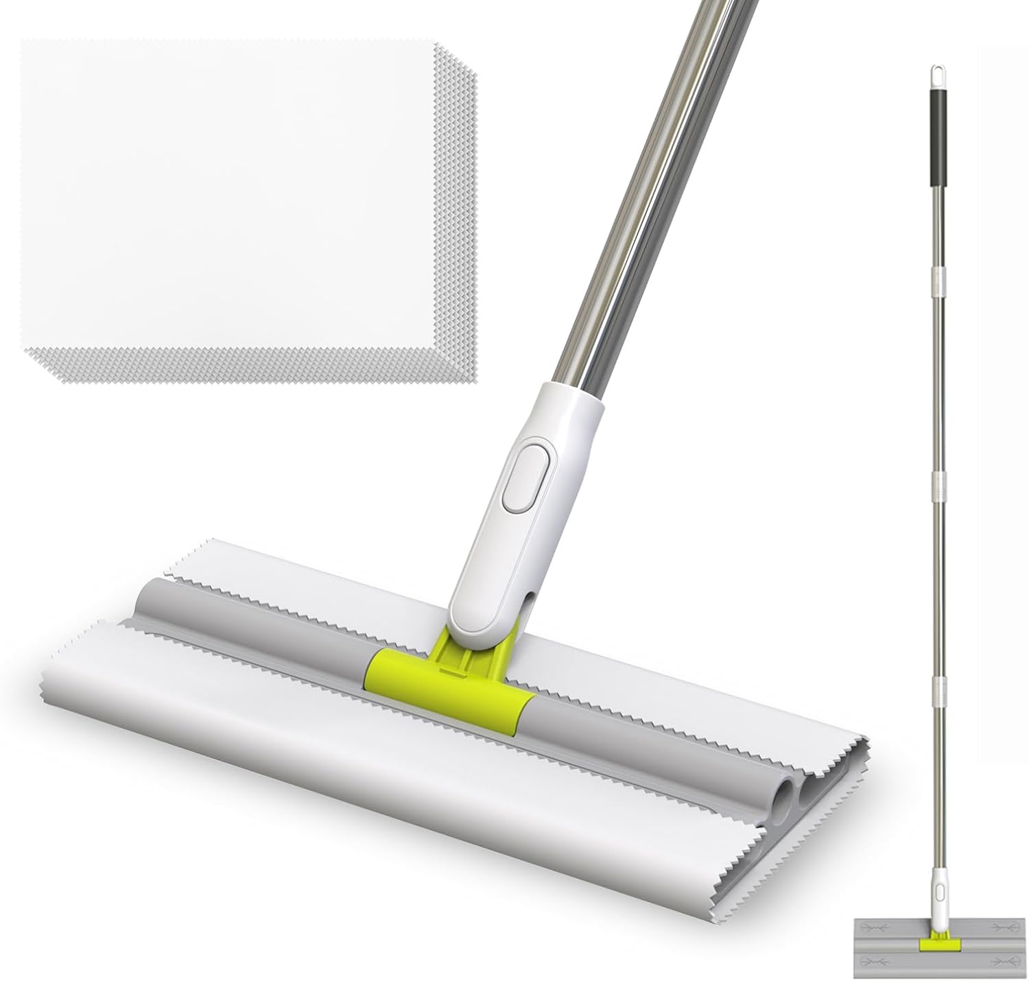 Dust Mop for Floor Cleaning - Microfiber for Hardwood, Laminate, Tile - Stainless Steel Handle, Reusable, Dry and Wet Use - 1 Mop + 10 Pads