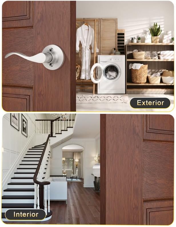 Mengico 8 Pack Satin Nickel Dummy Door Lever, Single Left Side Door Handle for Closets, Non-Turning Pull Only Lever Set, Wave Style Interior Door Knob